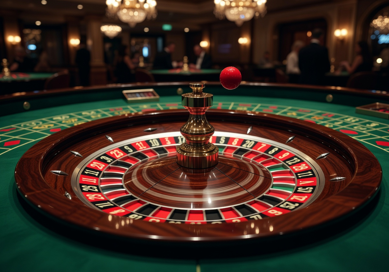 Ruleta europea de casino con bola roja